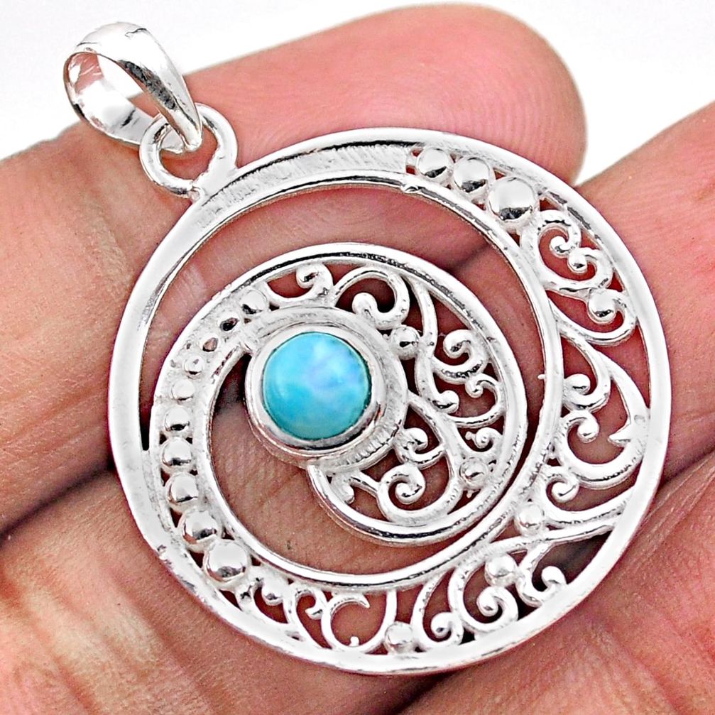 0.84cts circle of life natural blue larimar 925 sterling silver pendant t88320