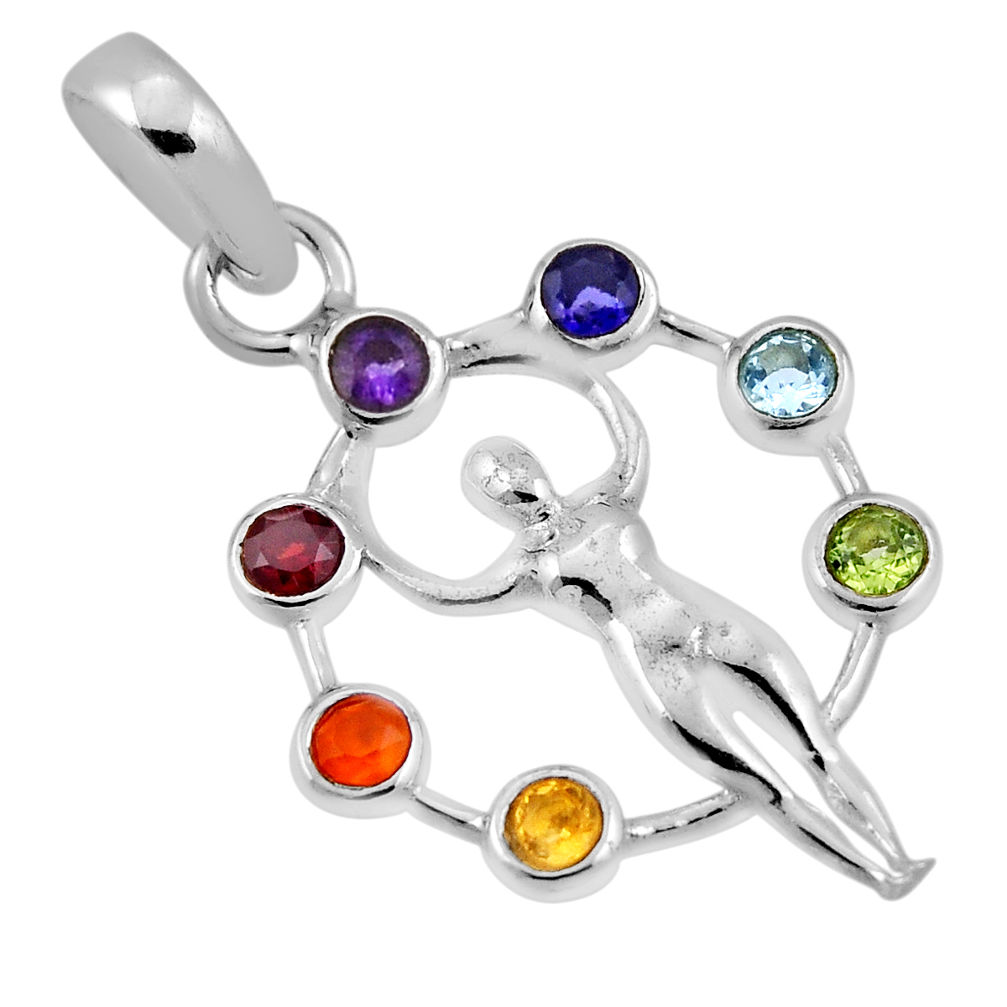 Citrine peridot iolite garnet amethyst cornelian silver chakra pendant n37965