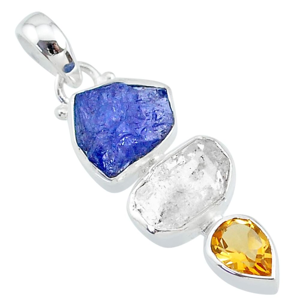 11.26cts citrine tanzanite raw herkimer diamond 925 silver pendant t10811