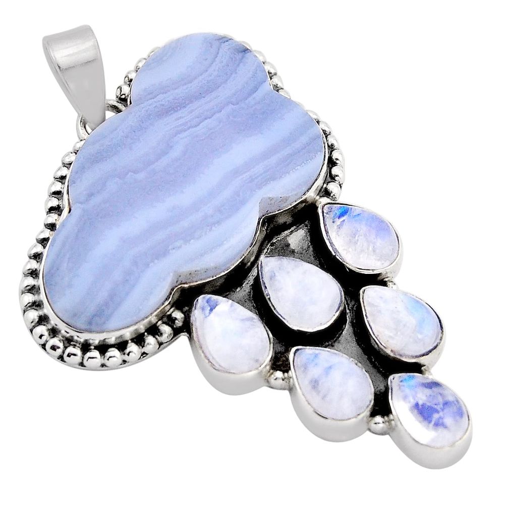 52.23cts clouds natural blue lace agate moonstone 925 silver pendant y82381