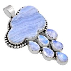 50.65cts clouds natural blue lace agate moonstone oval 925 silver pendant y82366