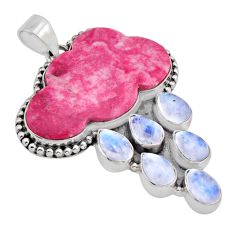 53.62cts clouds natural pink thulite rainbow moonstone 925 silver pendant y82369