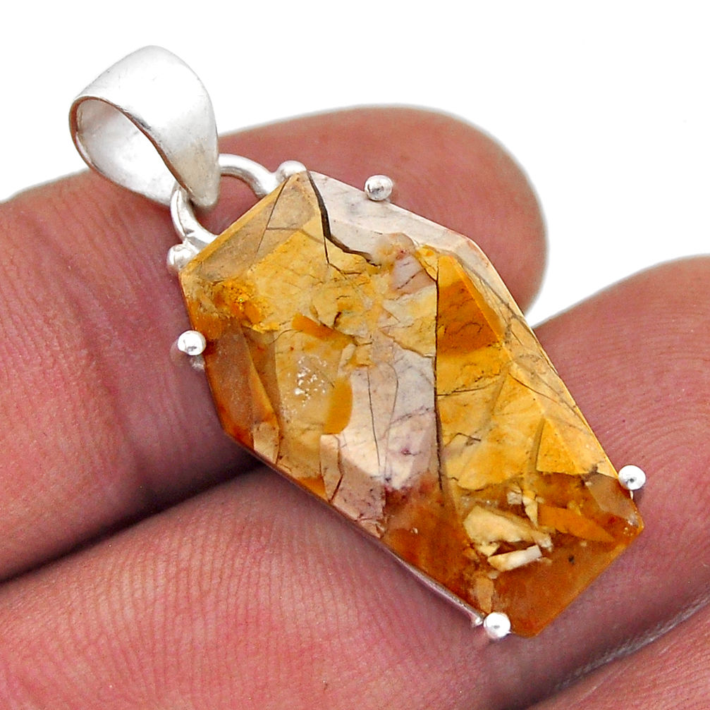 10.63cts coffin brecciated mookaite (australian jasper) silver pendant n46292