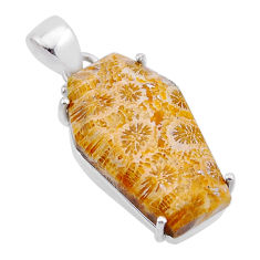 12.05cts coffin fossil coral (agatized) petoskey stone 925 silver pendant n54427