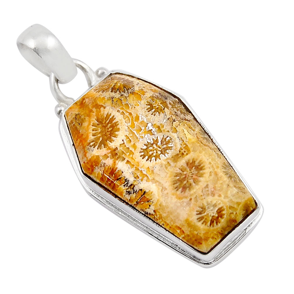 15.55cts coffin fossil coral (agatized) petoskey stone 925 silver pendant y42181