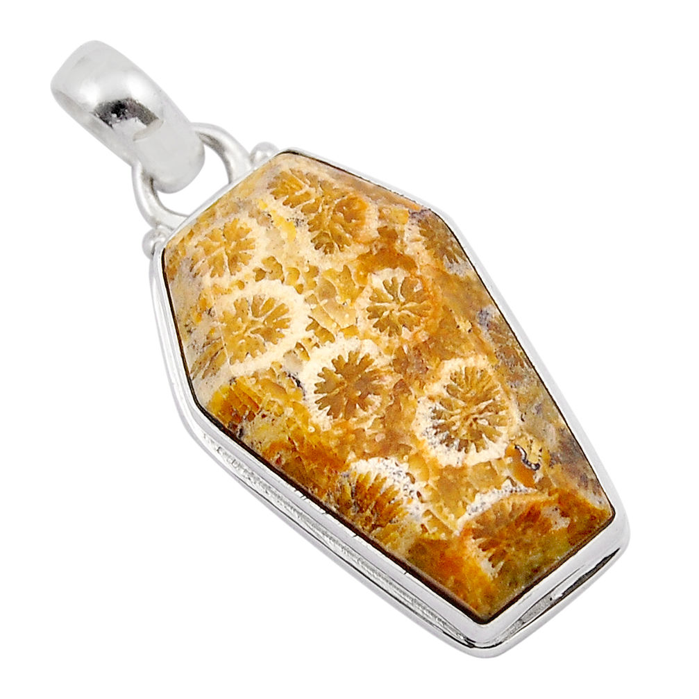 15.55cts coffin fossil coral (agatized) petoskey stone 925 silver pendant y42192