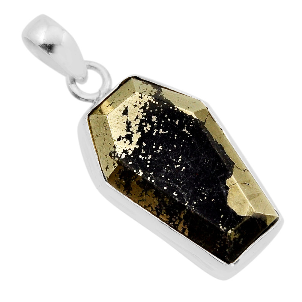 16.62cts coffin golden pyrite in magnetite (healer's gold) silver pendant y95223
