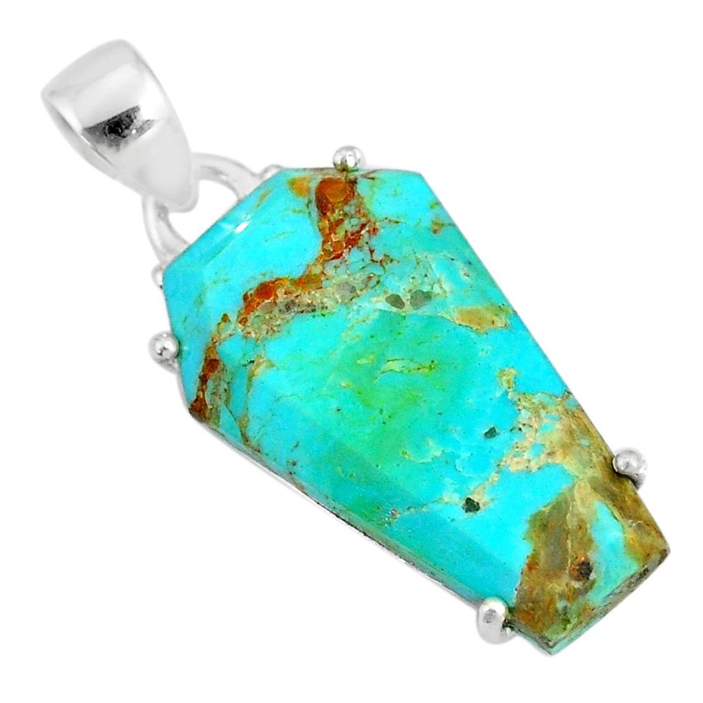 12.17cts coffin green arizona mohave turquoise 925 silver pendant r81989