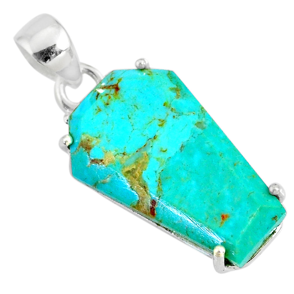 11.00cts coffin green arizona mohave turquoise fancy 925 silver pendant r81967