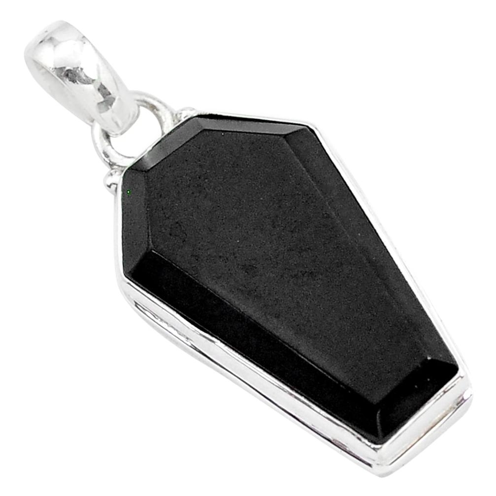 15.65cts coffin natural black onyx 925 sterling silver pendant jewelry r96987