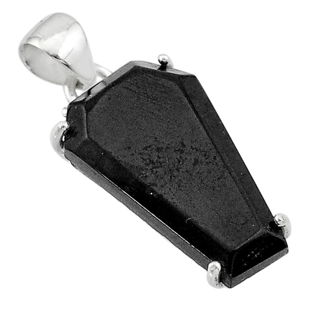 13.58cts coffin natural black onyx 925 sterling silver handmade pendant t1006