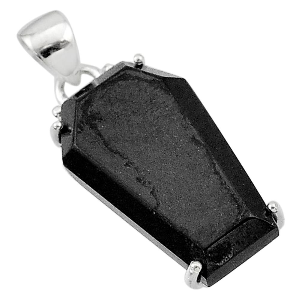 15.20cts coffin natural black onyx 925 sterling silver handmade pendant t1009