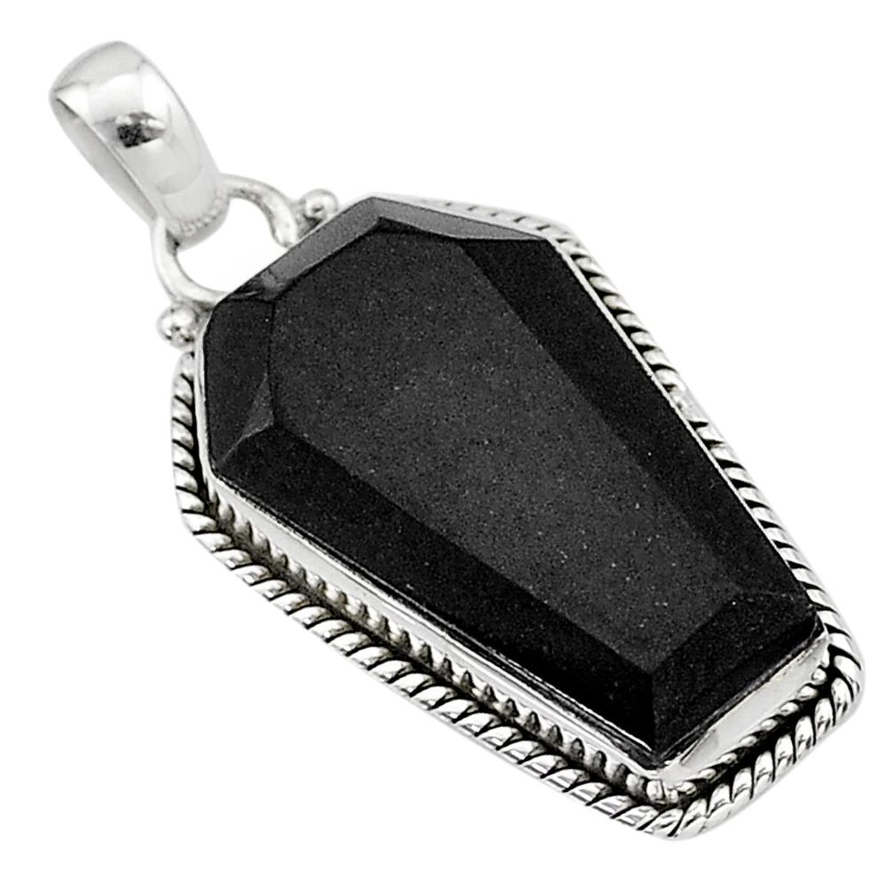 15.05cts coffin natural black onyx 925 sterling silver handmade pendant t1041