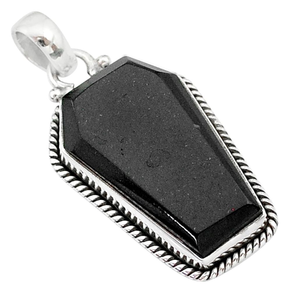 16.25cts coffin natural black onyx 925 sterling silver handmade pendant t1065