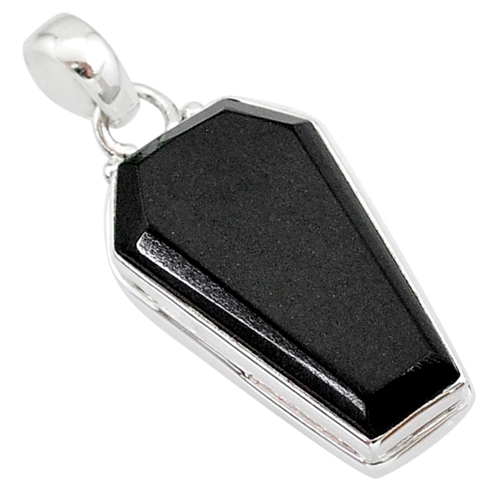 16.28cts coffin natural black onyx 925 sterling silver handmade pendant t1067