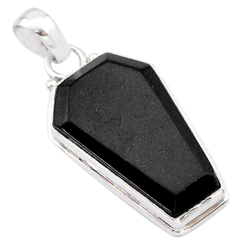 15.65cts coffin natural black onyx 925 sterling silver handmade pendant t1076