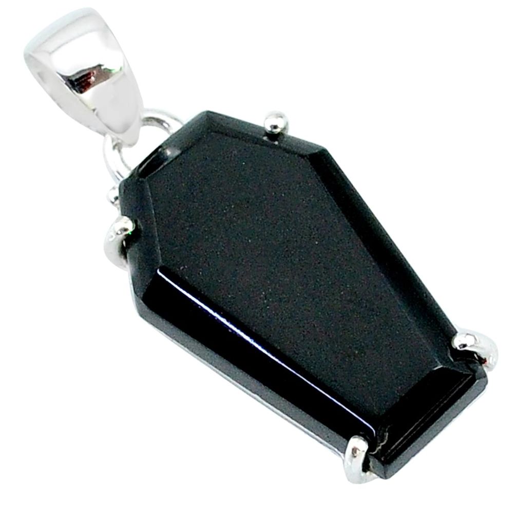 15.34cts coffin natural black onyx 925 sterling silver pendant jewelry t12013