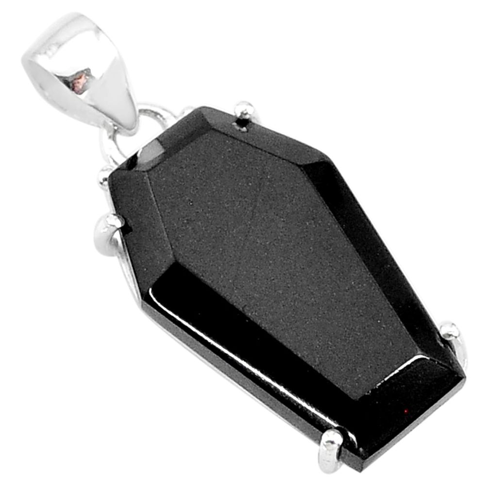 15.34cts coffin natural black onyx 925 sterling silver pendant jewelry t12030