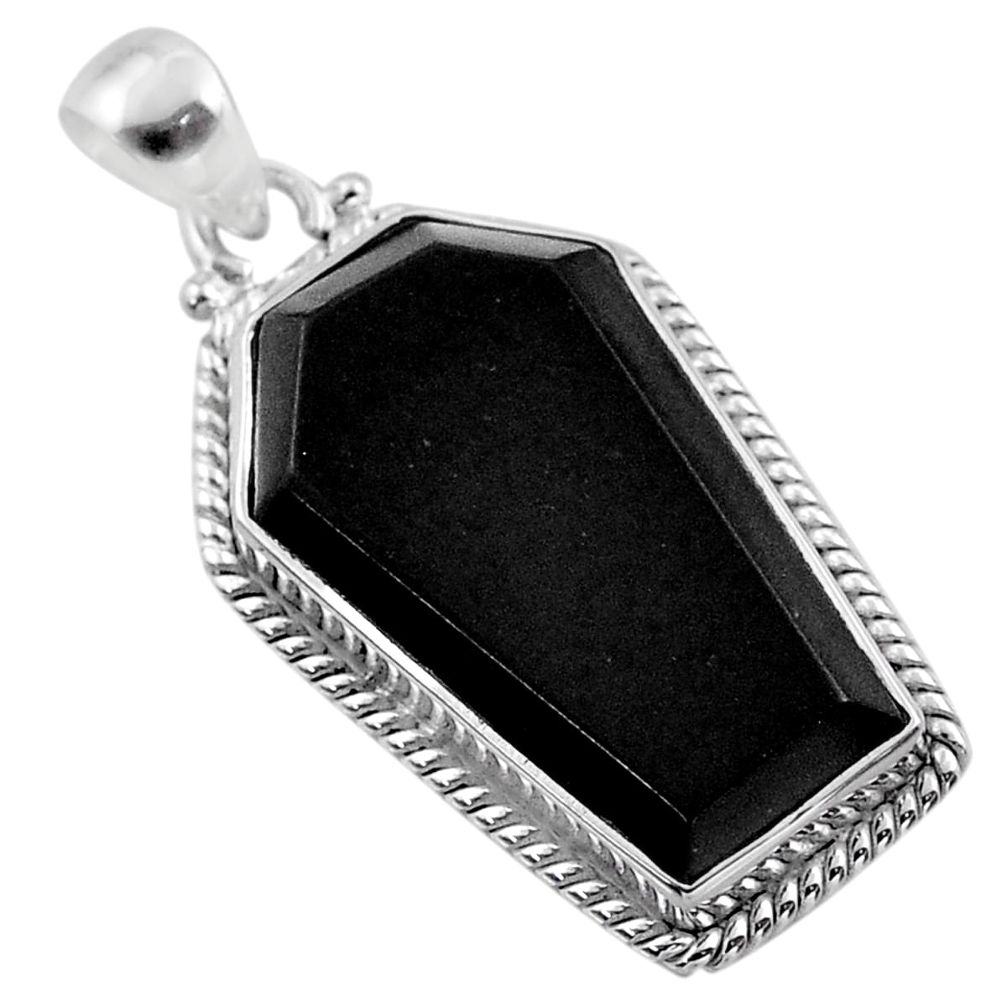 15.53cts coffin natural black onyx 925 sterling silver pendant jewelry t47905