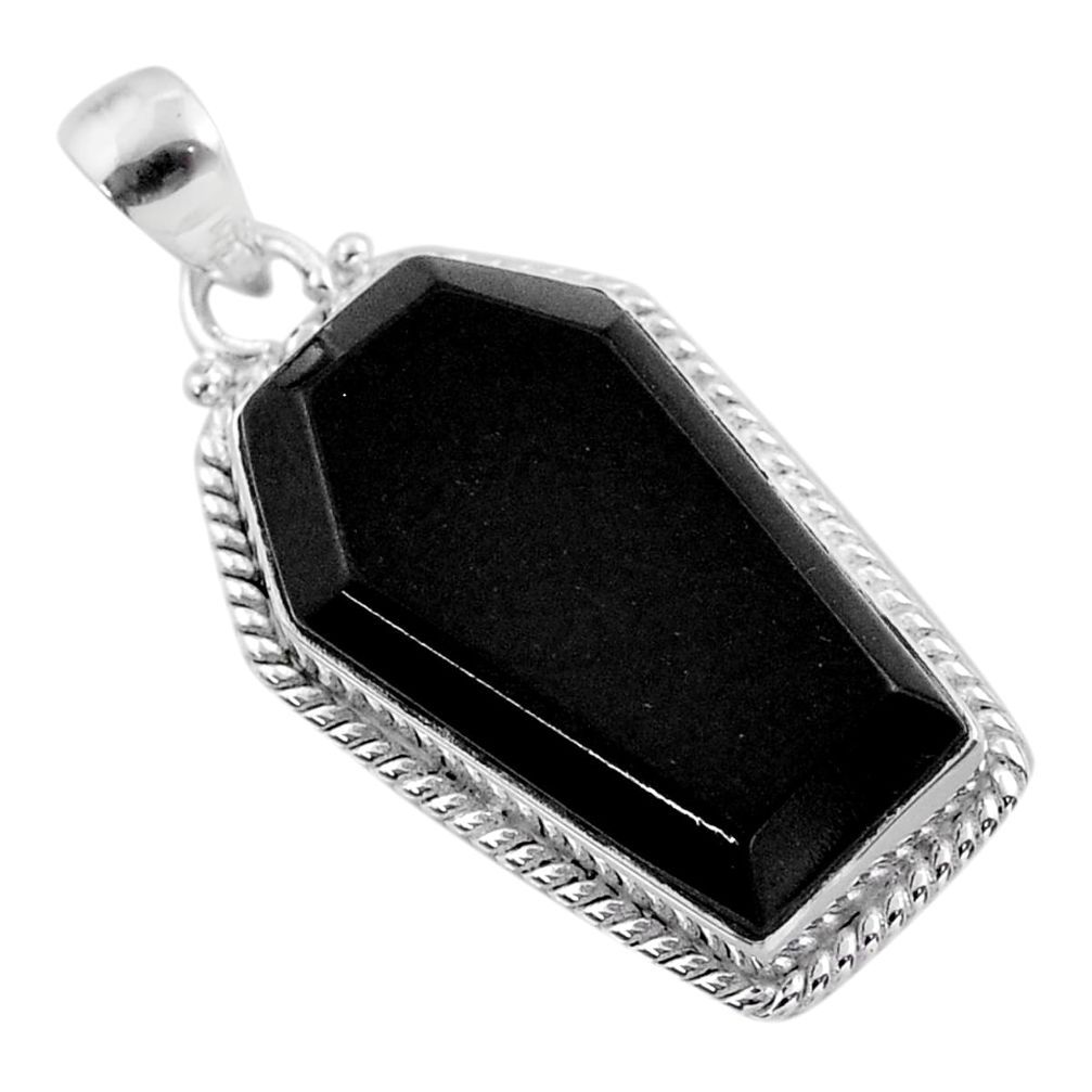 17.50cts coffin natural black onyx 925 sterling silver pendant jewelry t47910