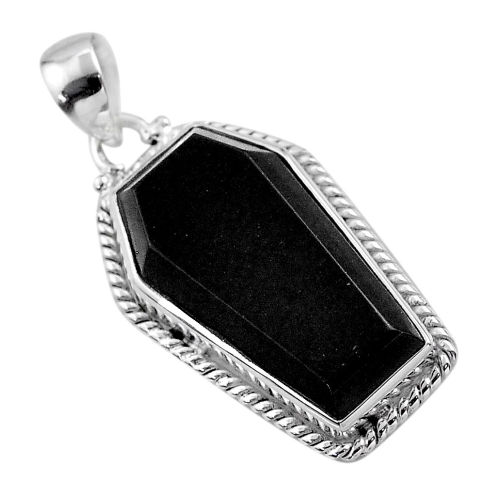 15.96cts coffin natural black onyx 925 sterling silver pendant jewelry t47911