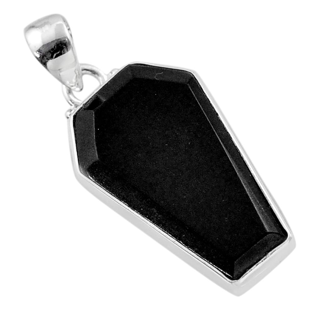 14.52cts coffin natural black onyx 925 sterling silver pendant jewelry t47916