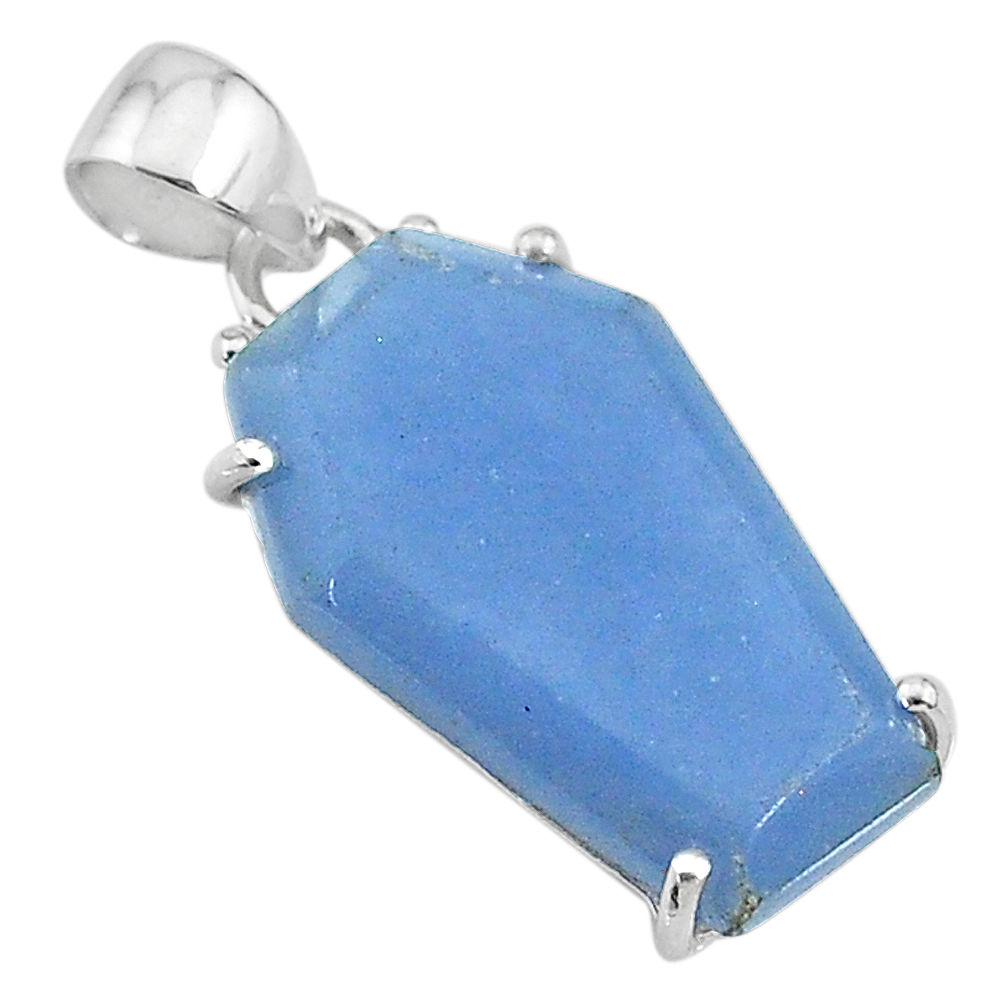12.52cts coffin natural blue angelite 925 sterling silver pendant jewelry t11843