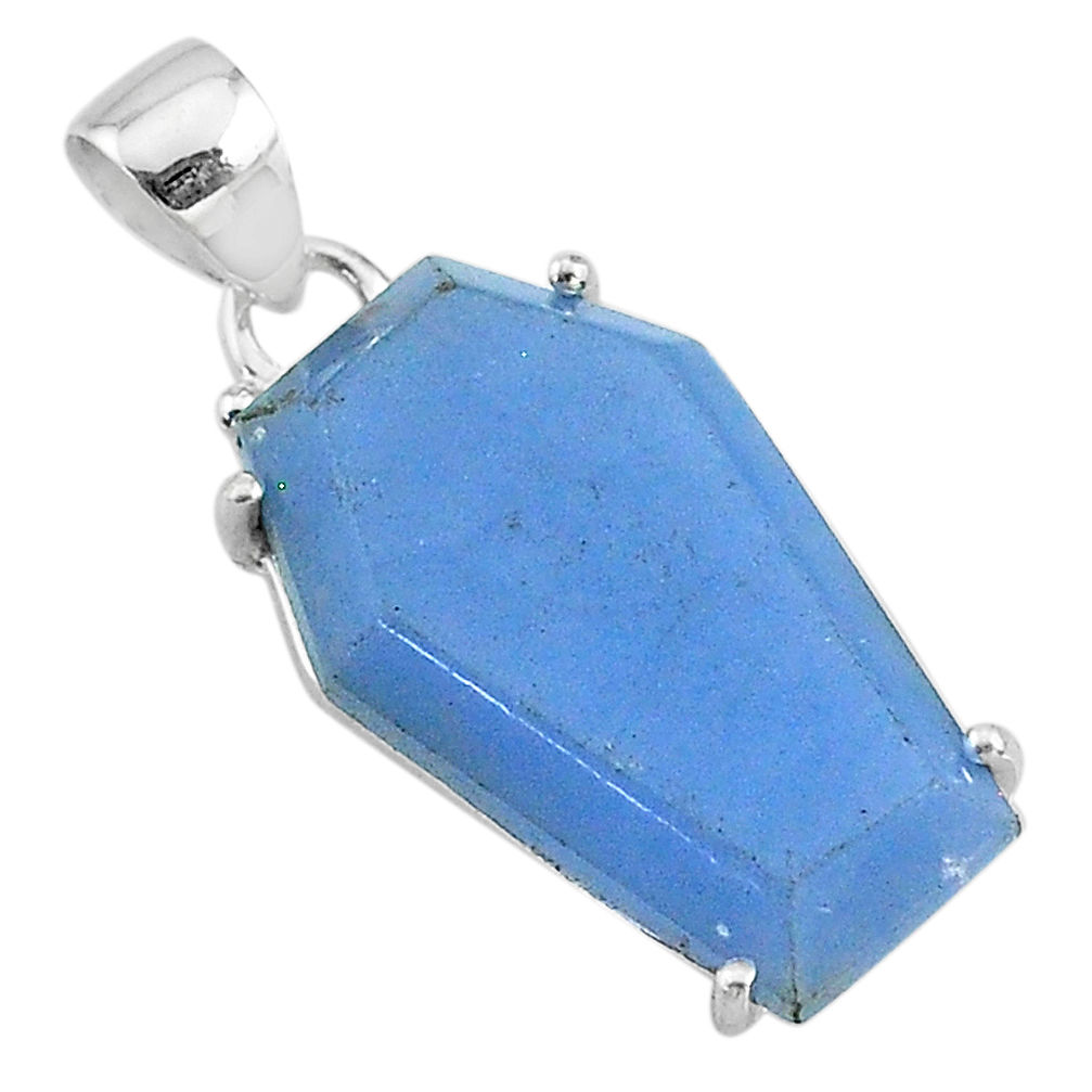 13.61cts coffin natural blue angelite 925 sterling silver pendant jewelry t11846