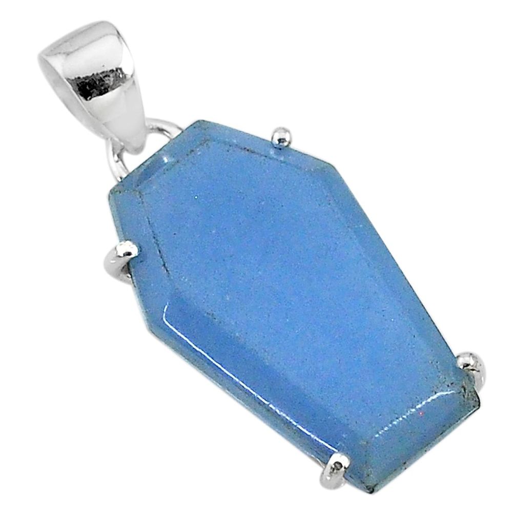 11.96cts coffin natural blue angelite 925 sterling silver pendant jewelry t11848
