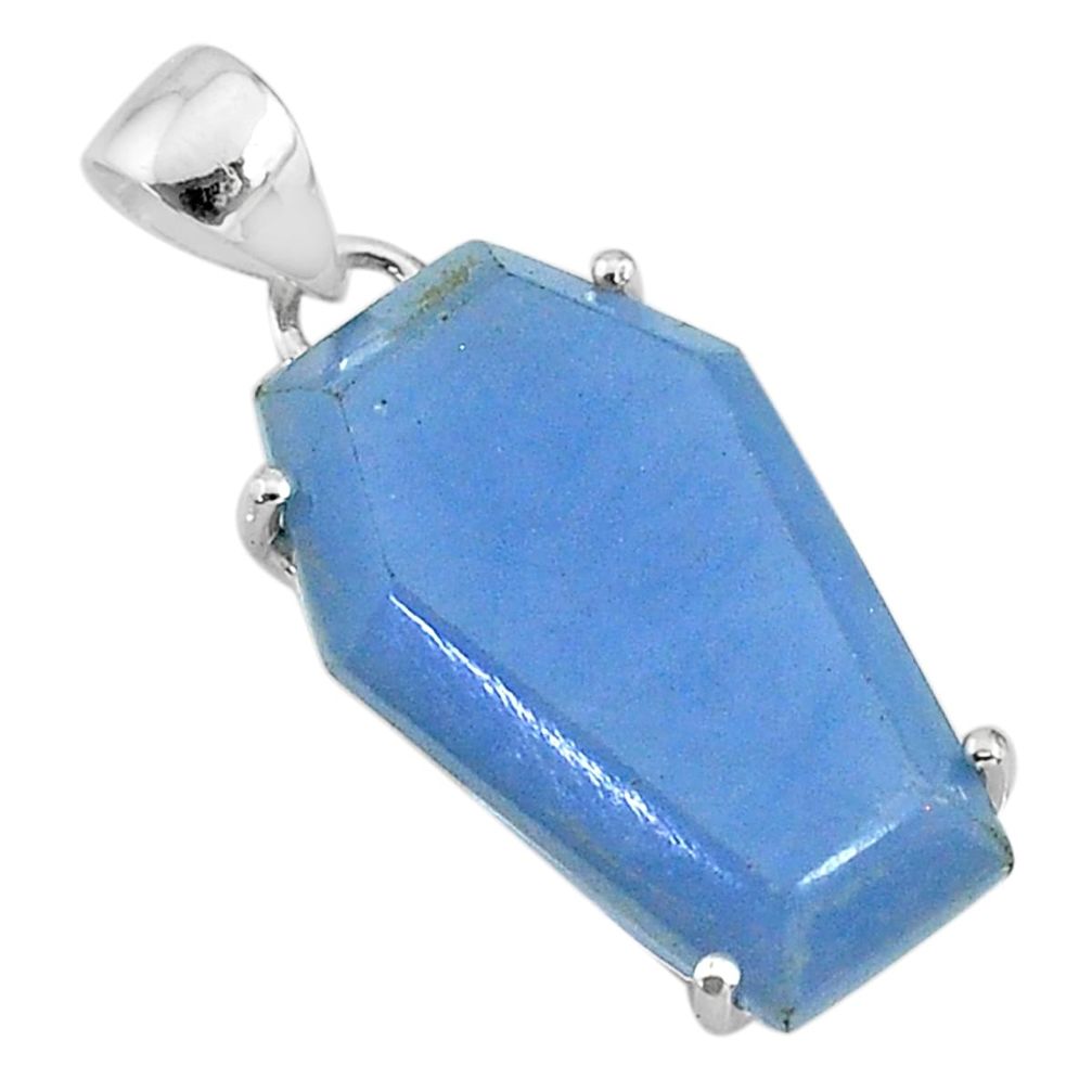 13.69cts coffin natural blue angelite 925 sterling silver pendant jewelry t11851