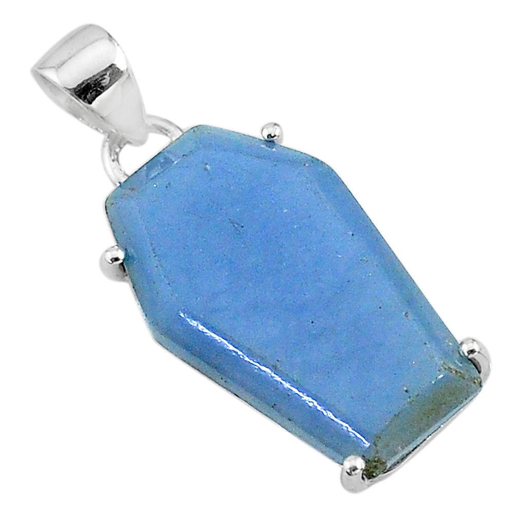 12.96cts coffin natural blue angelite 925 sterling silver pendant jewelry t11852