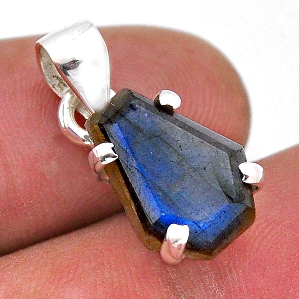5.45cts coffin natural blue labradorite fancy 925 sterling silver pendant n44379