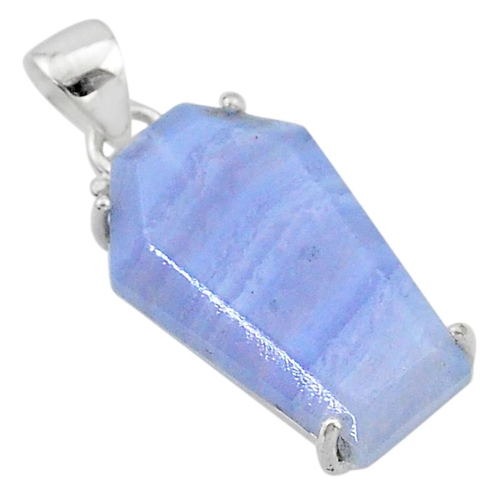 14.18cts coffin natural blue lace agate 925 sterling silver pendant t1011