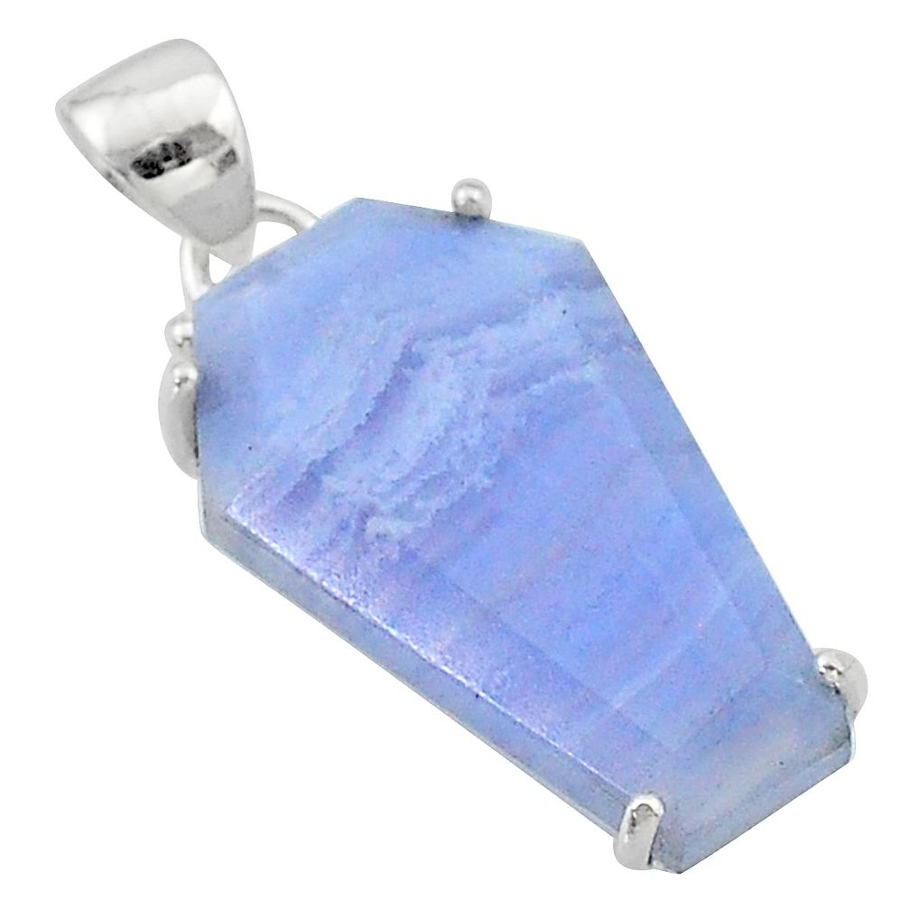 13.58cts coffin natural blue lace agate 925 sterling silver pendant t1012