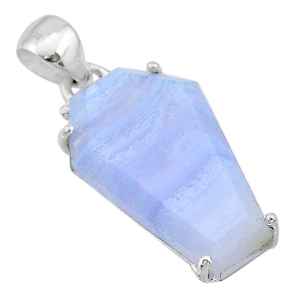 12.66cts coffin natural blue lace agate 925 sterling silver pendant t1014