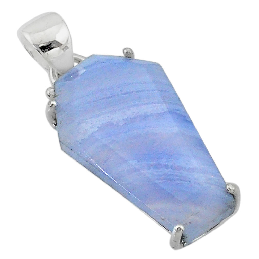 13.66cts coffin natural blue lace agate 925 sterling silver pendant t1018