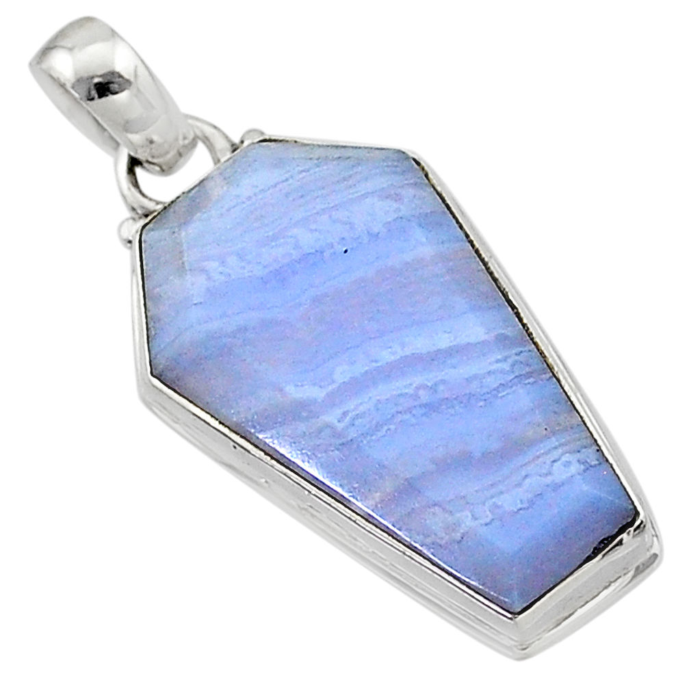 14.23cts coffin natural blue lace agate 925 sterling silver pendant t1052