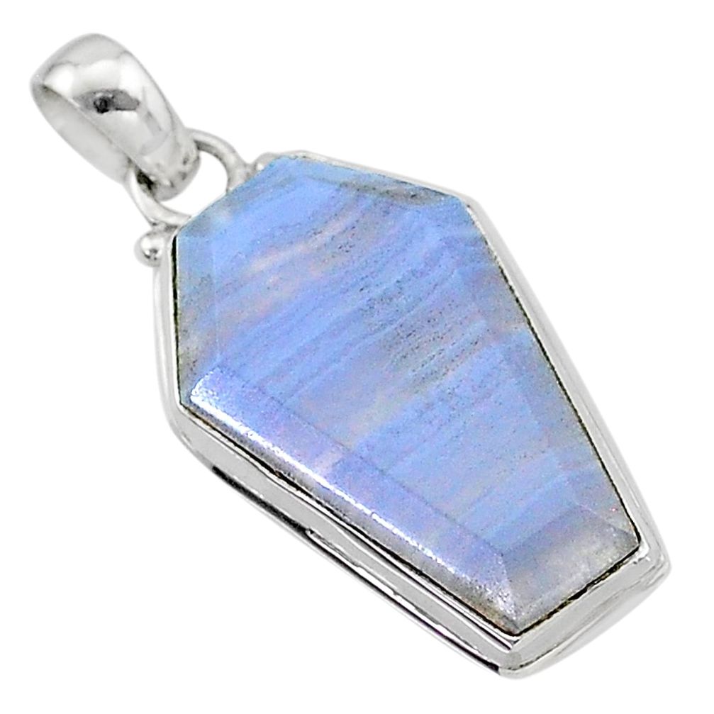 15.08cts coffin natural blue lace agate 925 sterling silver pendant t1053