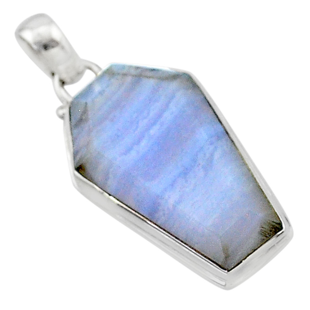 14.72cts coffin natural blue lace agate 925 sterling silver pendant t1059