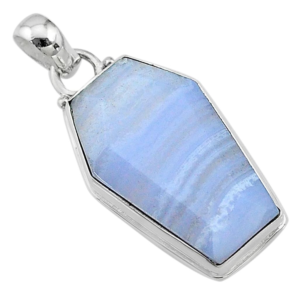 17.22cts coffin natural blue lace agate 925 sterling silver pendant t11711