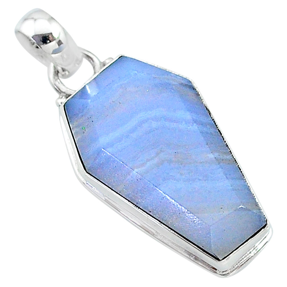 15.65cts coffin natural blue lace agate 925 sterling silver pendant t11747