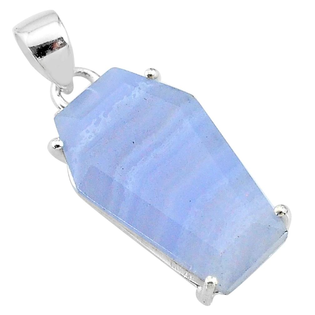 12.54cts coffin natural blue lace agate 925 sterling silver pendant t12016