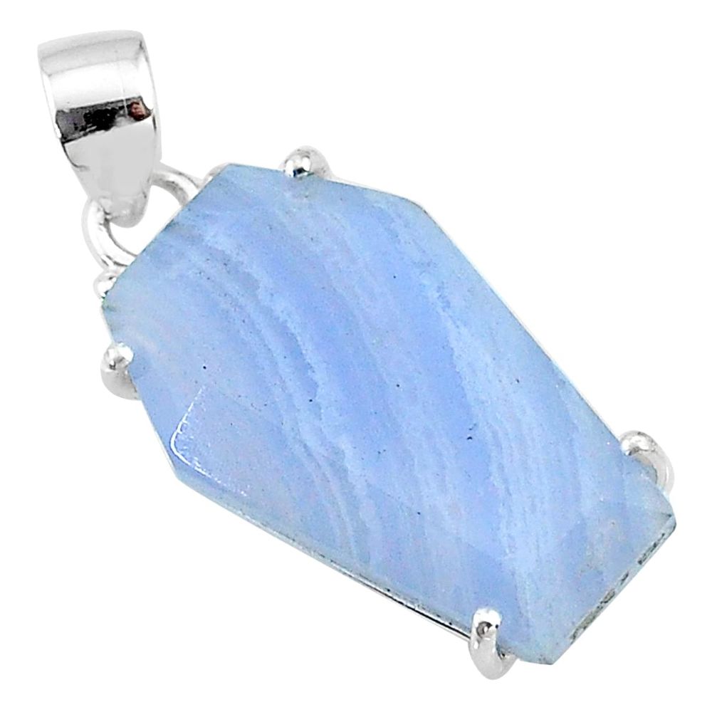 13.13cts coffin natural blue lace agate 925 sterling silver pendant t12019