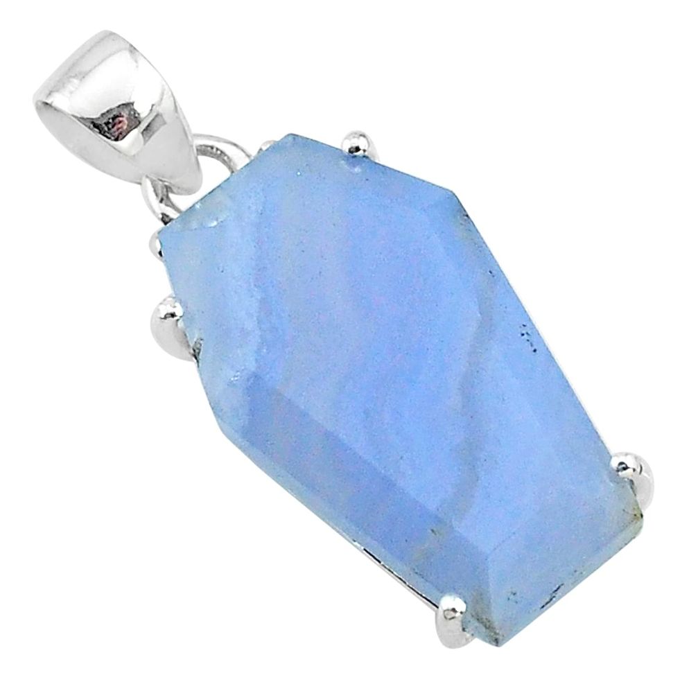 14.73cts coffin natural blue lace agate fancy 925 sterling silver pendant t11973