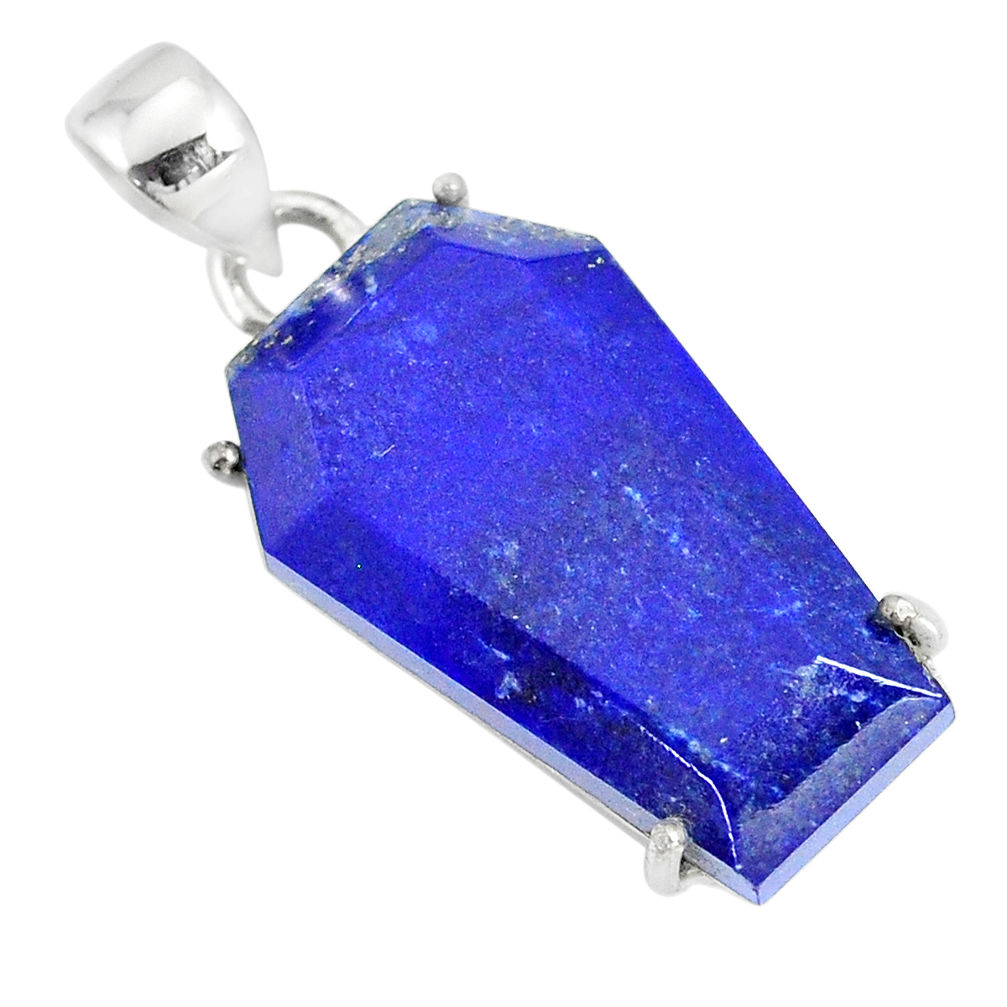16.69cts coffin natural blue lapis lazuli 925 sterling silver pendant r81976