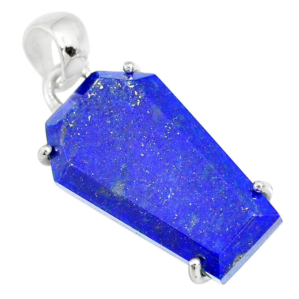 15.26cts coffin natural blue lapis lazuli 925 sterling silver pendant r81978