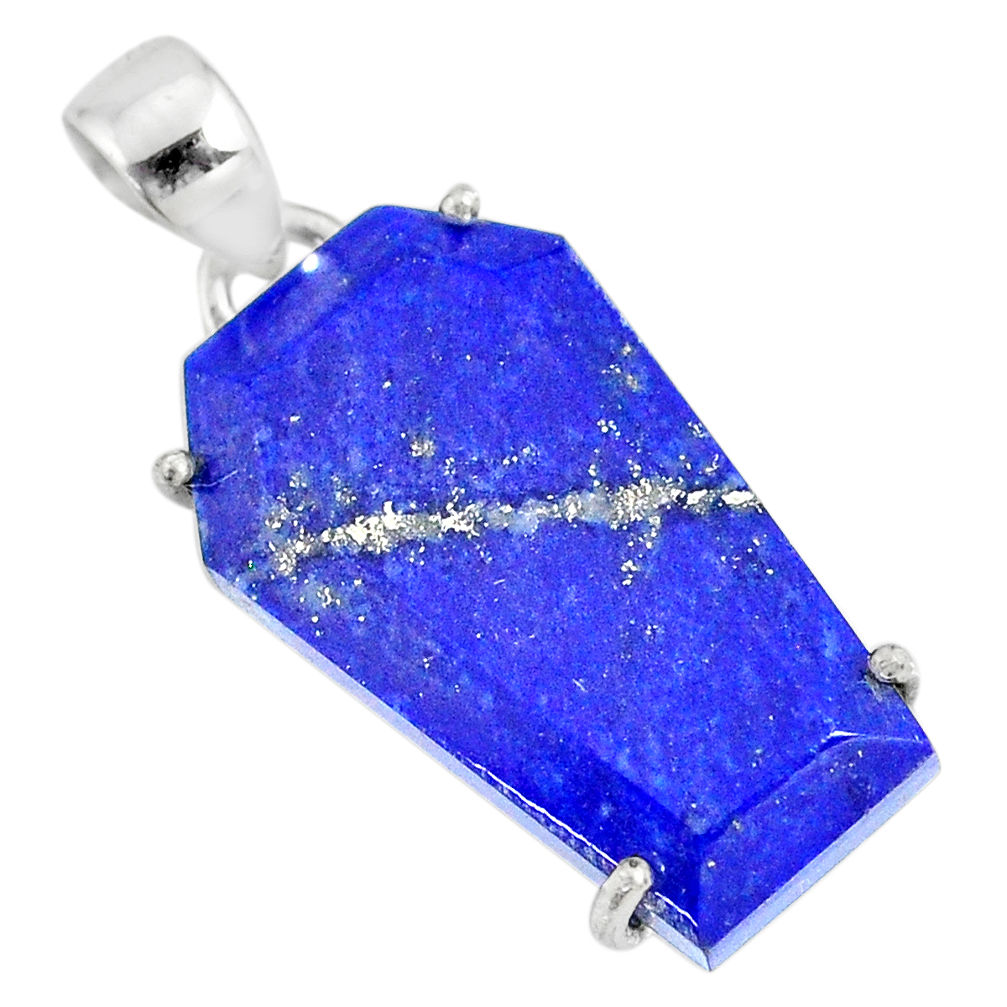 16.87cts coffin natural blue lapis lazuli 925 sterling silver pendant r82000