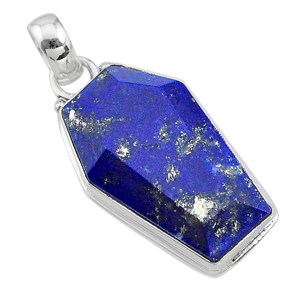 16.70cts coffin natural blue lapis lazuli 925 sterling silver pendant t11709