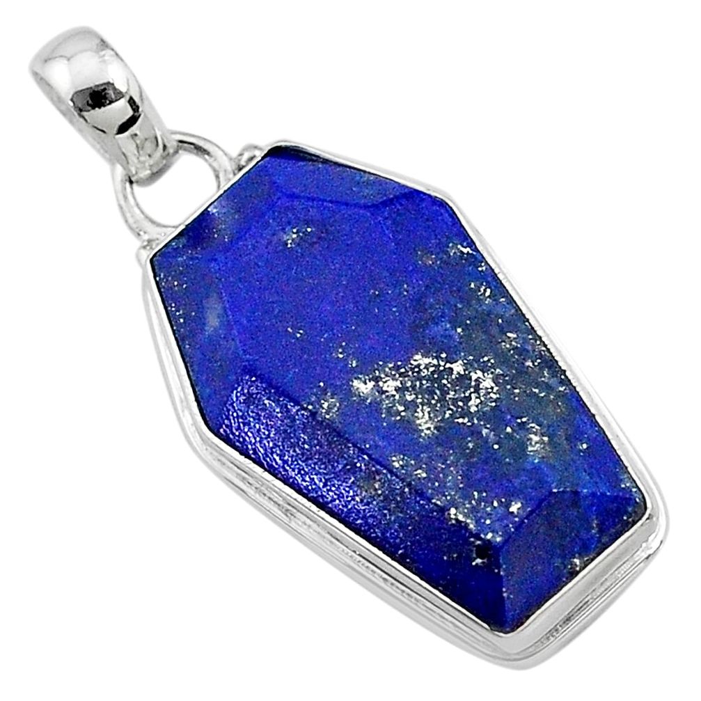 16.23cts coffin natural blue lapis lazuli 925 sterling silver pendant t11712