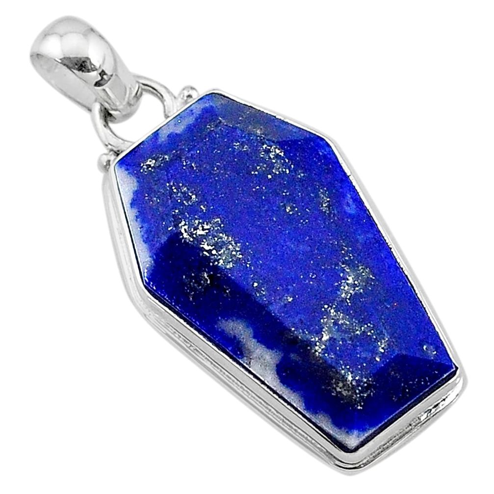 16.53cts coffin natural blue lapis lazuli 925 sterling silver pendant t11716